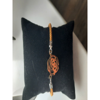 Armband Dames Gevlochten Nylon Koord Verstelbaar (22 cm) honingkleur met witte klaver